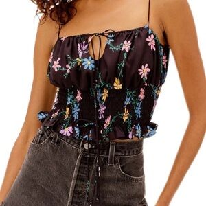 For Love And Lemons Black Floral Tank Top